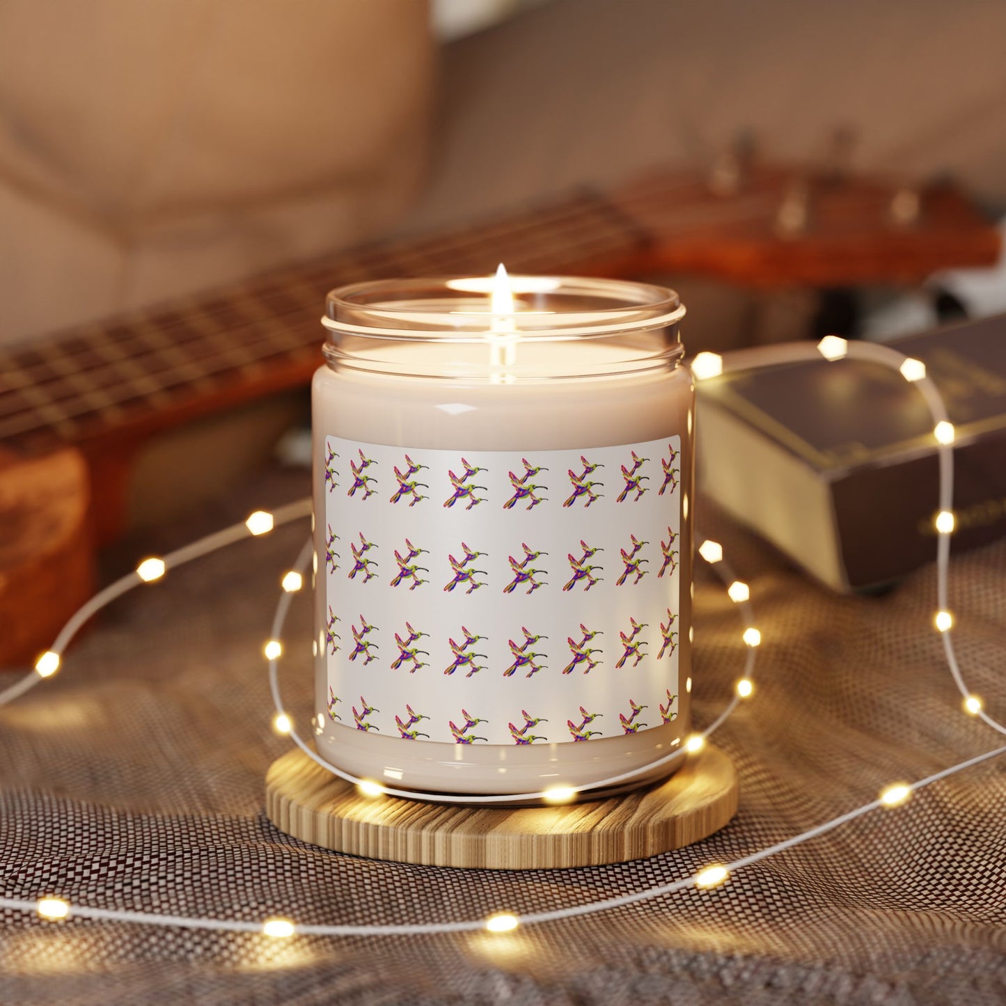 Humming Bird Soy Candle — Colorful Abstract Star Pattern, 9 oz Scented Jar