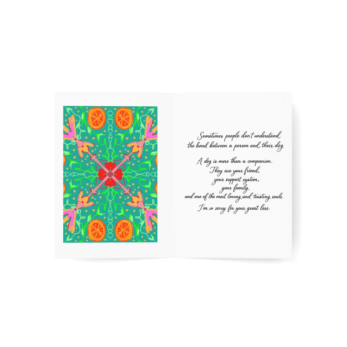 Loss of Paw's Greeting Card — Colorful Kaleidoscope Dog "I Feel For You" Sympathy Note (Single or Multi-Pack)