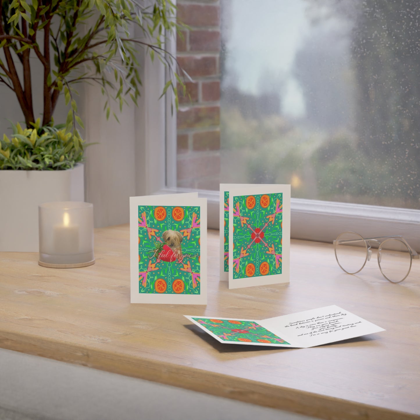 Loss of Paw's Greeting Card — Colorful Kaleidoscope Dog "I Feel For You" Sympathy Note (Single or Multi-Pack)