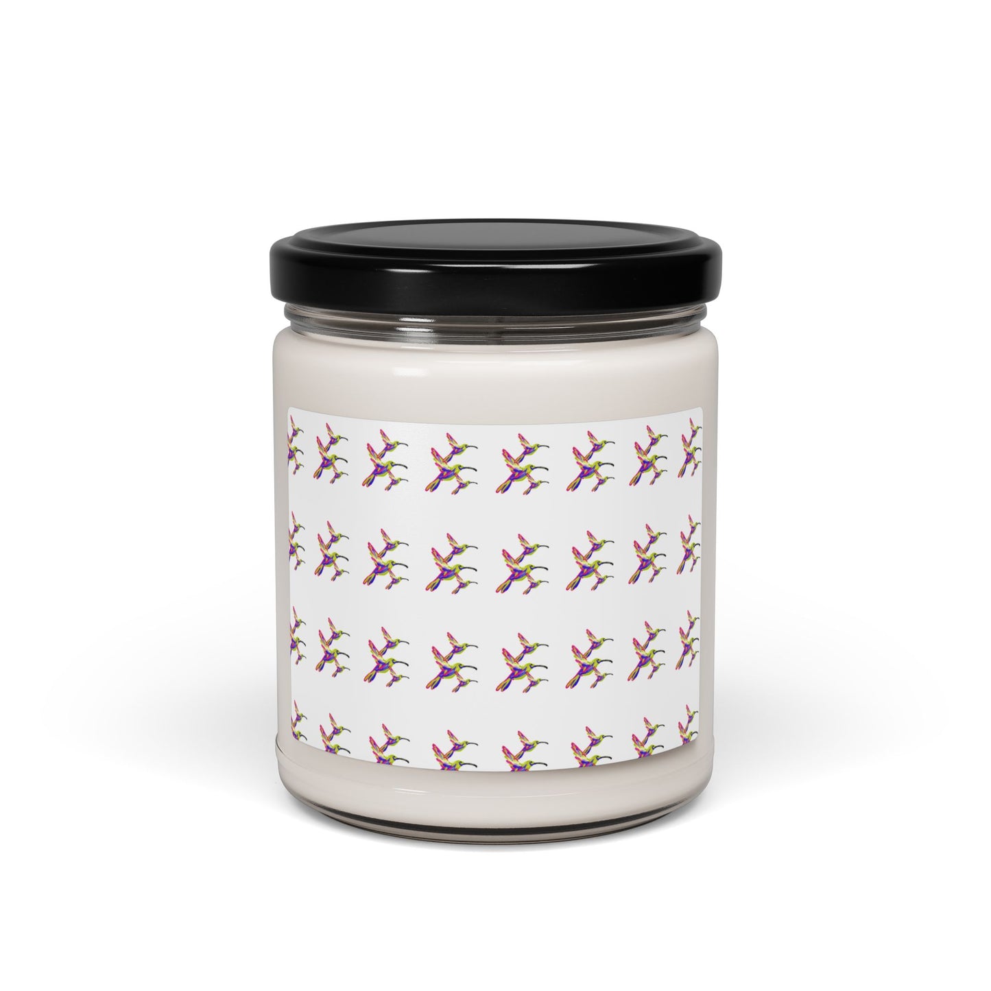 Humming Bird Soy Candle — Colorful Abstract Star Pattern, 9 oz Scented Jar