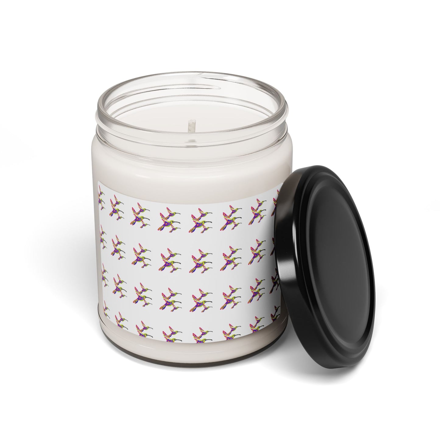 Humming Bird Soy Candle — Colorful Abstract Star Pattern, 9 oz Scented Jar